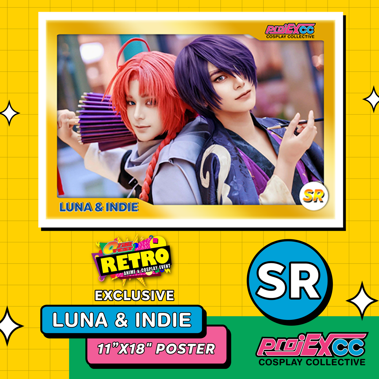 Luna & Indie Takasugi Shinsuke x Kamui Yato 11x18" SR Gacha Poster - Ozine Fest Retro Anime & Cosplay Event Exclusive